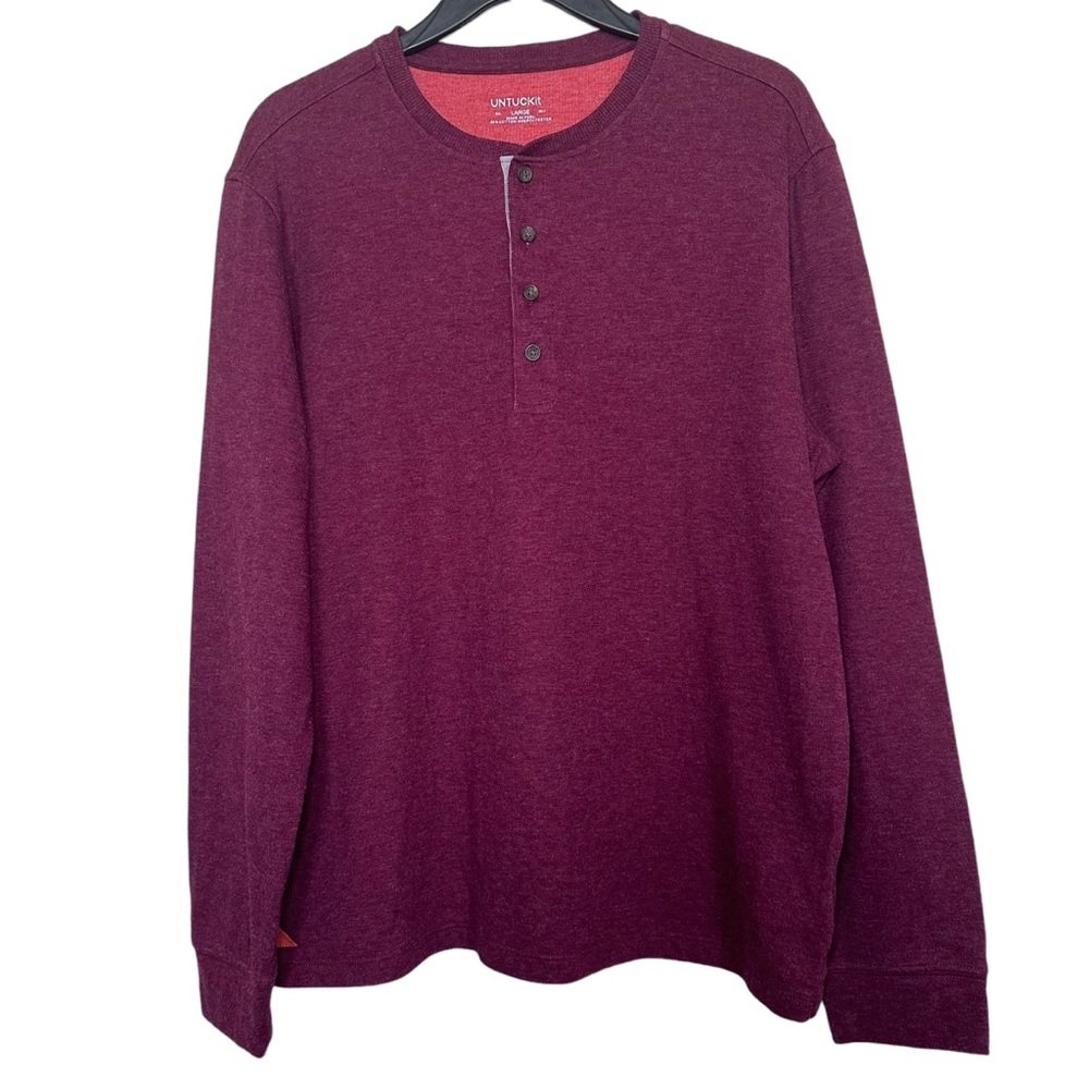 UnTuckit Men’s Sz L Grassi Burgundy Henley Button Front Long Sleeve Top
